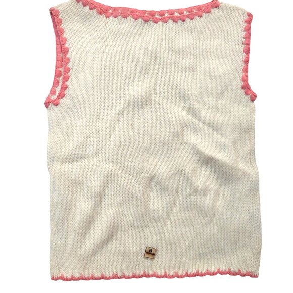 Vintage 1940s-1950s Pink White Sleeveless Knit Crewneck Sweater Top Vest - Picture 4 of 7
